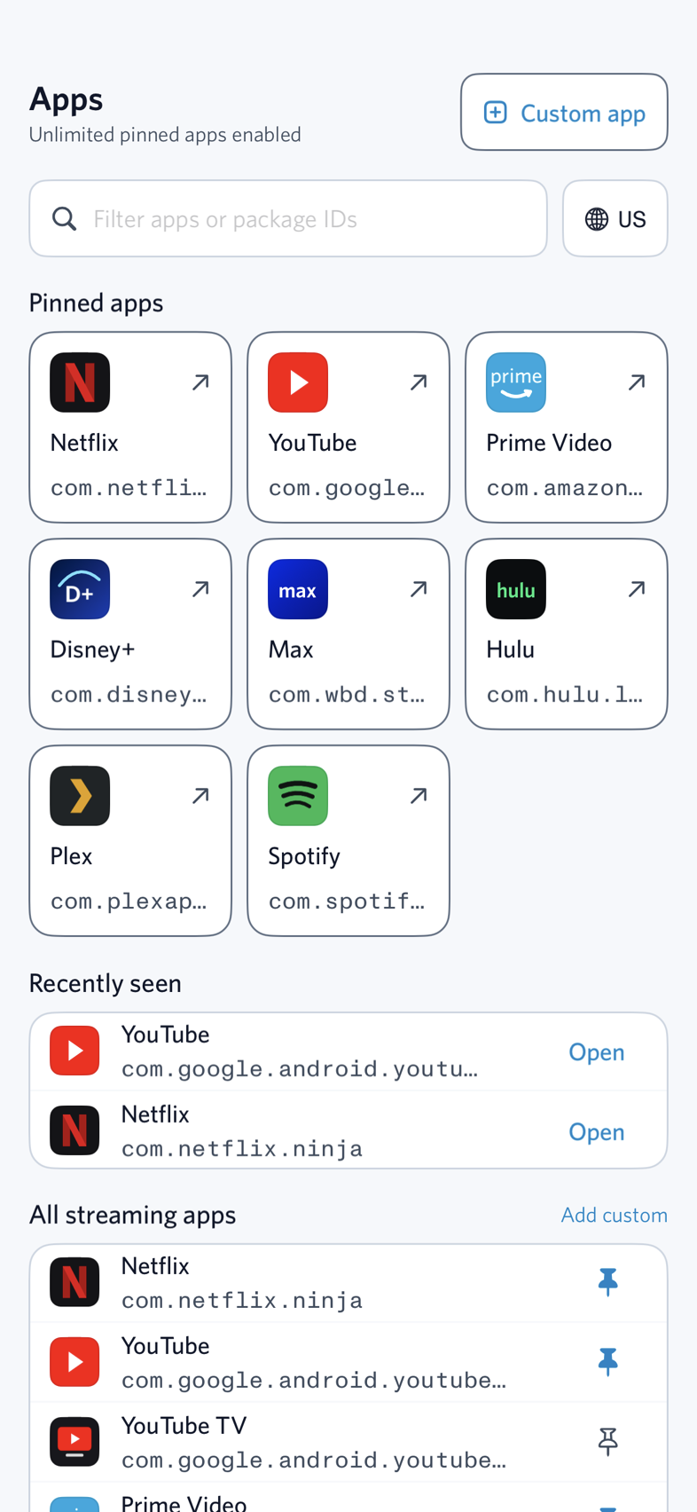 20-app streaming launcher screenshot