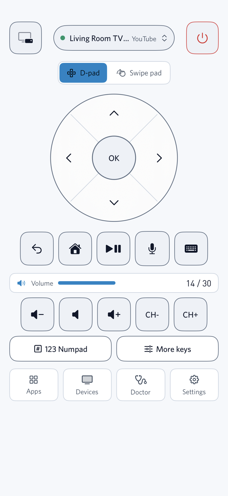 Primary tactile remote (RemoteScreen) in Daylight theme